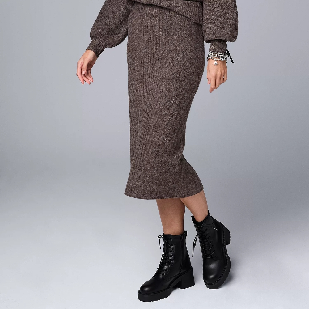 Simply Vera Vera Wang Brown Ribbed Midi Skirt